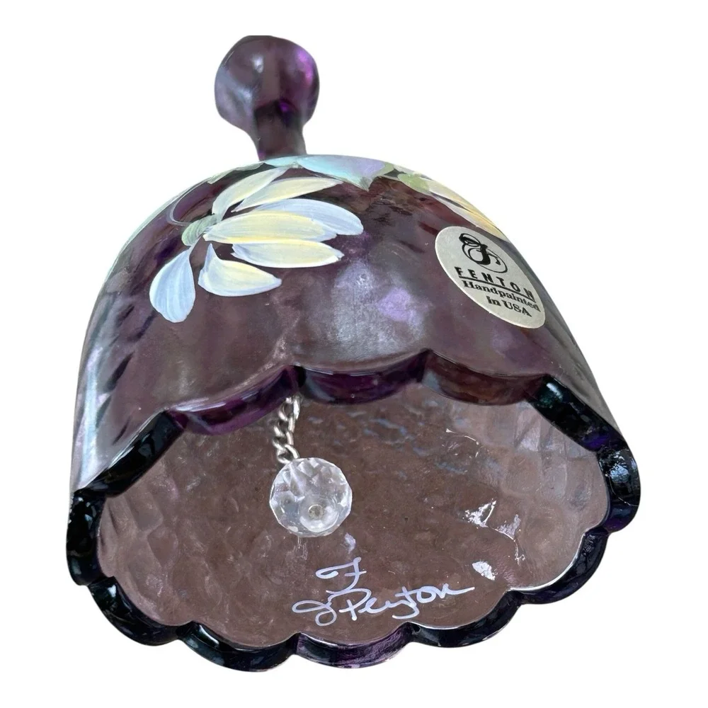 Hand Painted‎ Fenton Oval Purple Bell Floral Design Signed